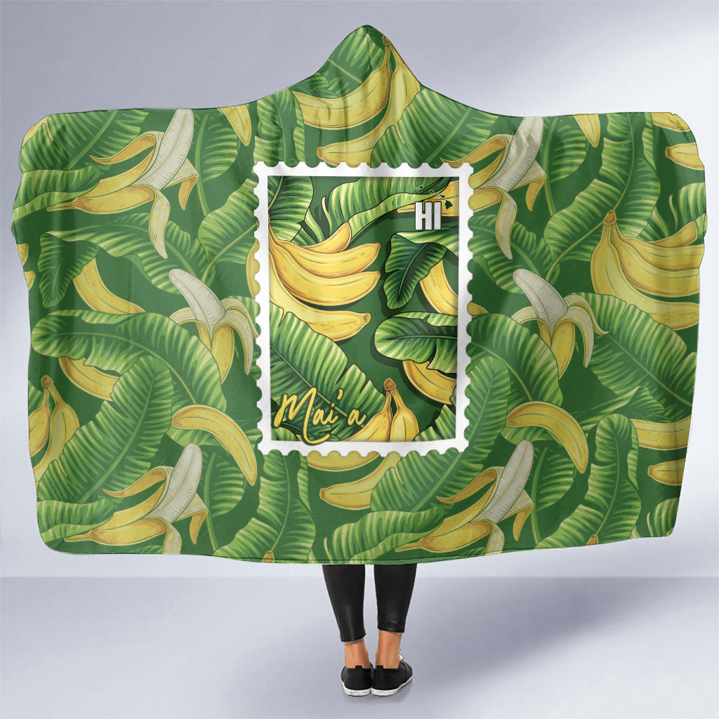 Aloha Hawaii Maia Hooded Blanket Hawaiian Banana Stylized Stamp LT14 One Size Green - Polynesian Pride