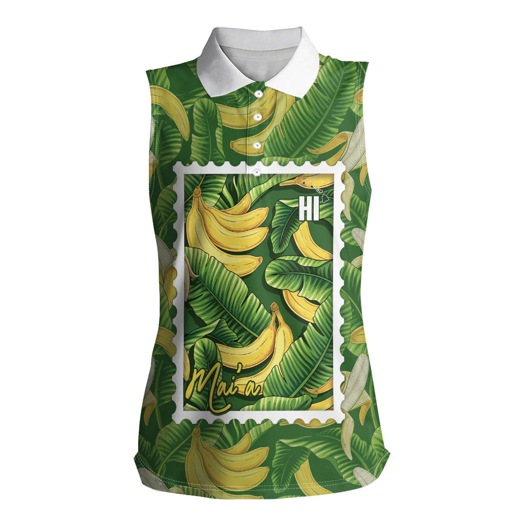 Aloha Hawaii Maia Women Sleeveless Polo Shirt Hawaiian Banana Stylized Stamp