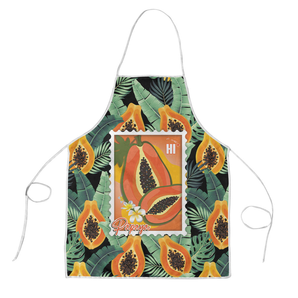 Aloha Hawaii Mikana Apron Hawaiian Papaya Stylized Stamp LT14 Green - Polynesian Pride