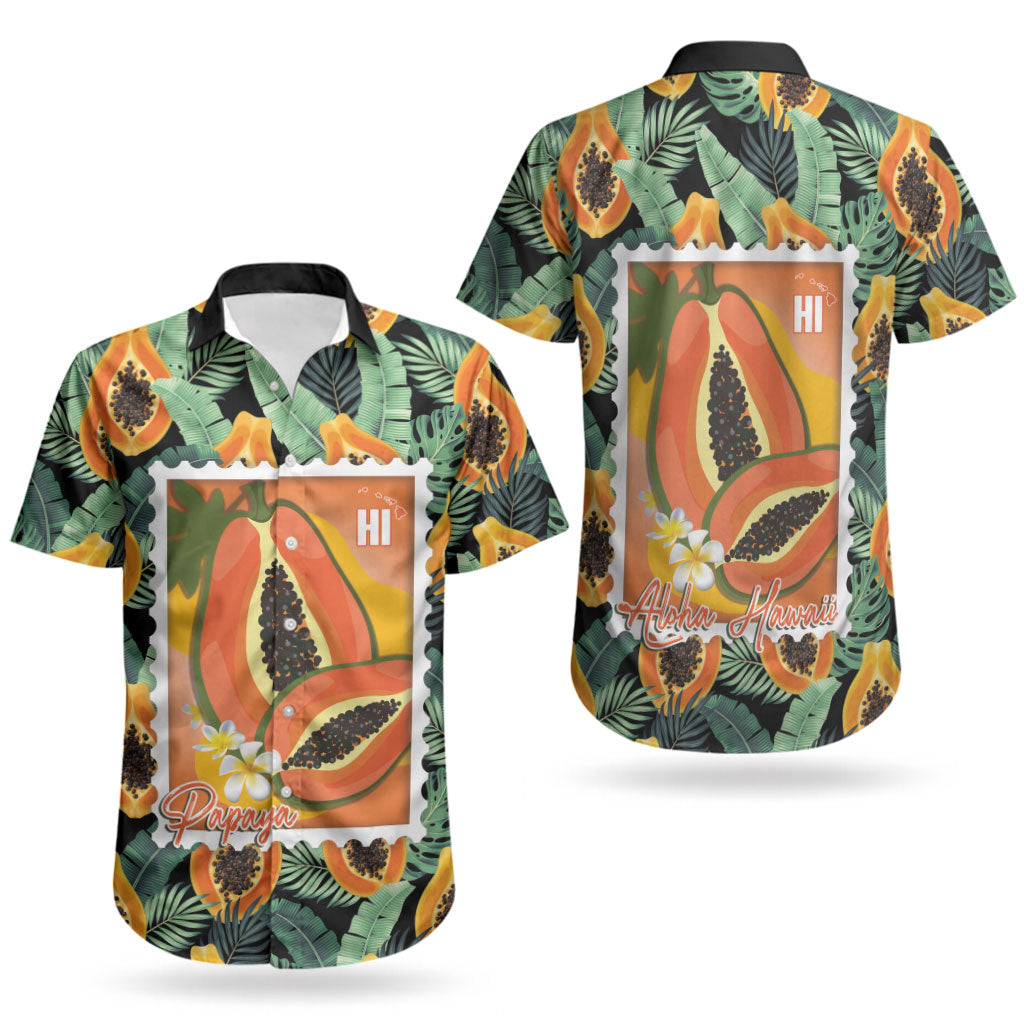 Aloha Hawaii Mikana Couples Matching Long Sleeve Bodycon Dress and Hawaiian Shirt Hawaiian Papaya Stylized Stamp LT14 - Polynesian Pride