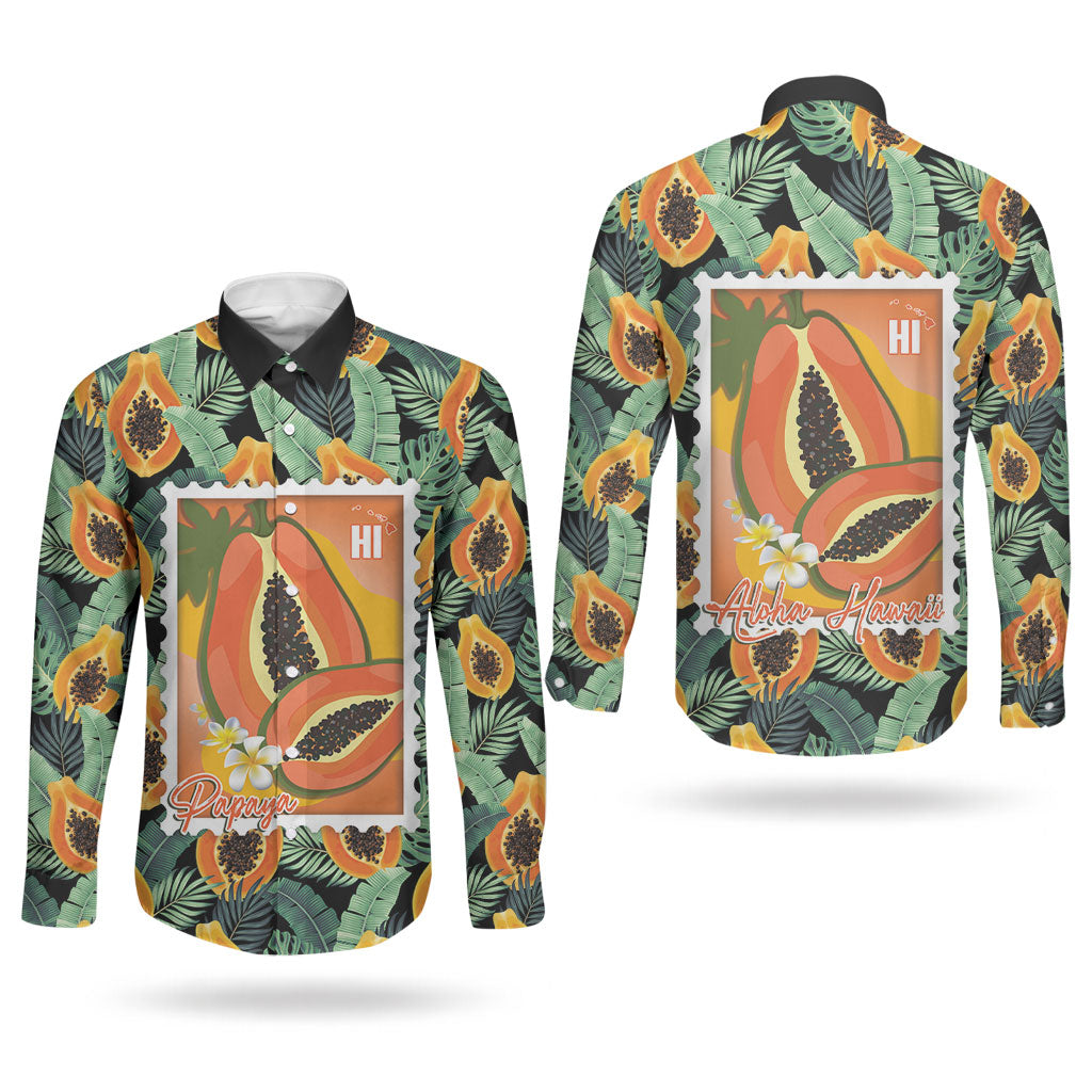 Aloha Hawaii Mikana Couples Matching Tank Maxi Dress and Long Sleeve Button Shirt Hawaiian Papaya Stylized Stamp LT14 - Polynesian Pride