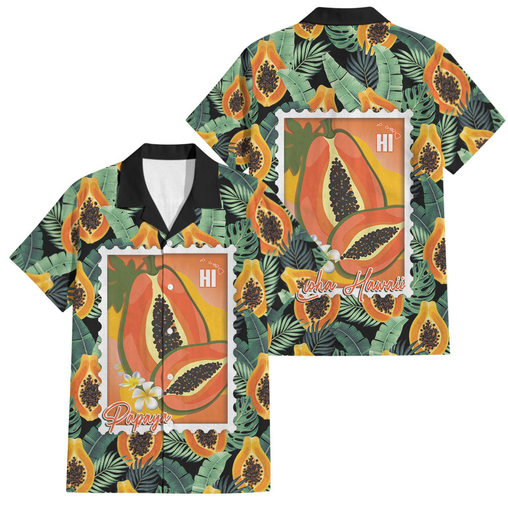 Aloha Hawaii Mikana Family Matching Off The Shoulder Long Sleeve Dress and Hawaiian Shirt Hawaiian Papaya Stylized Stamp LT14 Dad's Shirt - Short Sleeve Green - Polynesian Pride