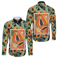 Aloha Hawaii Mikana Family Matching Off The Shoulder Long Sleeve Dress and Hawaiian Shirt Hawaiian Papaya Stylized Stamp LT14 Dad's Shirt - Long Sleeve Green - Polynesian Pride