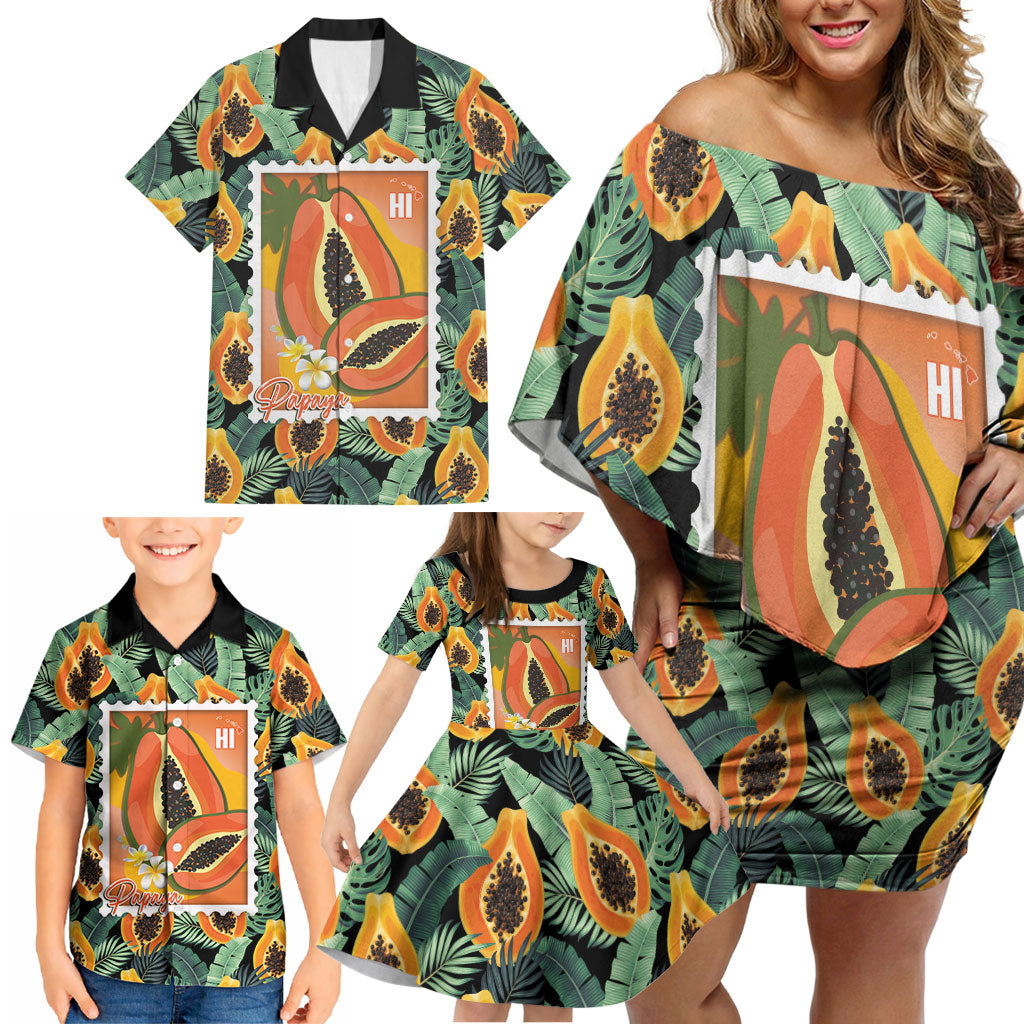 Aloha Hawaii Mikana Family Matching Off Shoulder Short Dress and Hawaiian Shirt Hawaiian Papaya Stylized Stamp LT14 - Polynesian Pride