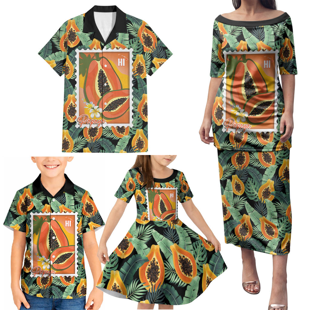 Aloha Hawaii Mikana Family Matching Puletasi and Hawaiian Shirt Hawaiian Papaya Stylized Stamp LT14 - Polynesian Pride