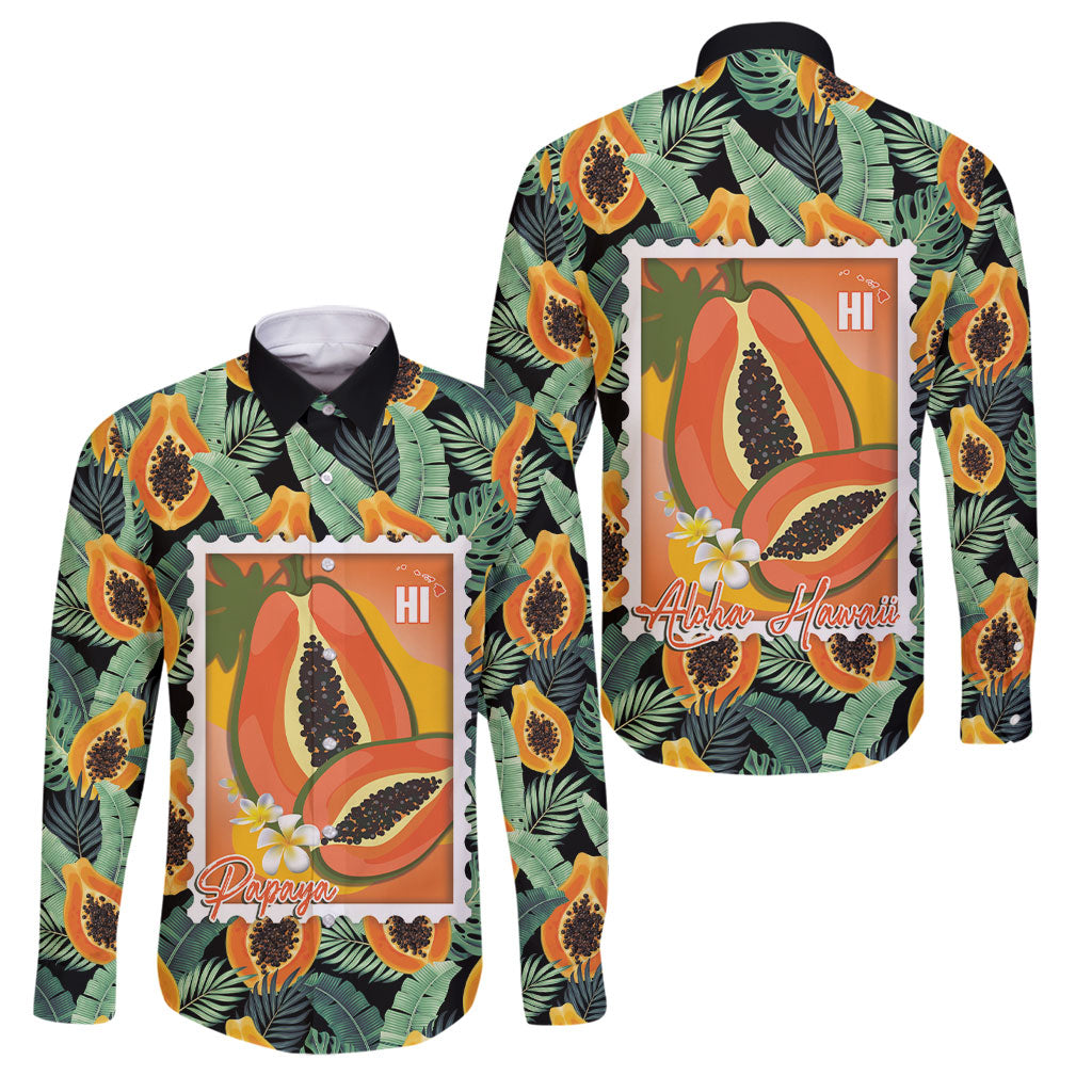 Aloha Hawaii Mikana Family Matching Short Sleeve Bodycon Dress and Hawaiian Shirt Hawaiian Papaya Stylized Stamp LT14 Dad's Shirt - Long Sleeve Green - Polynesian Pride