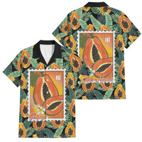 Aloha Hawaii Mikana Family Matching Tank Maxi Dress and Hawaiian Shirt Hawaiian Papaya Stylized Stamp LT14 Dad's Shirt - Short Sleeve Green - Polynesian Pride
