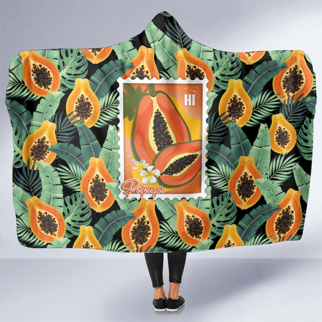 Aloha Hawaii Mikana Hooded Blanket Hawaiian Papaya Stylized Stamp LT14 One Size Green - Polynesian Pride