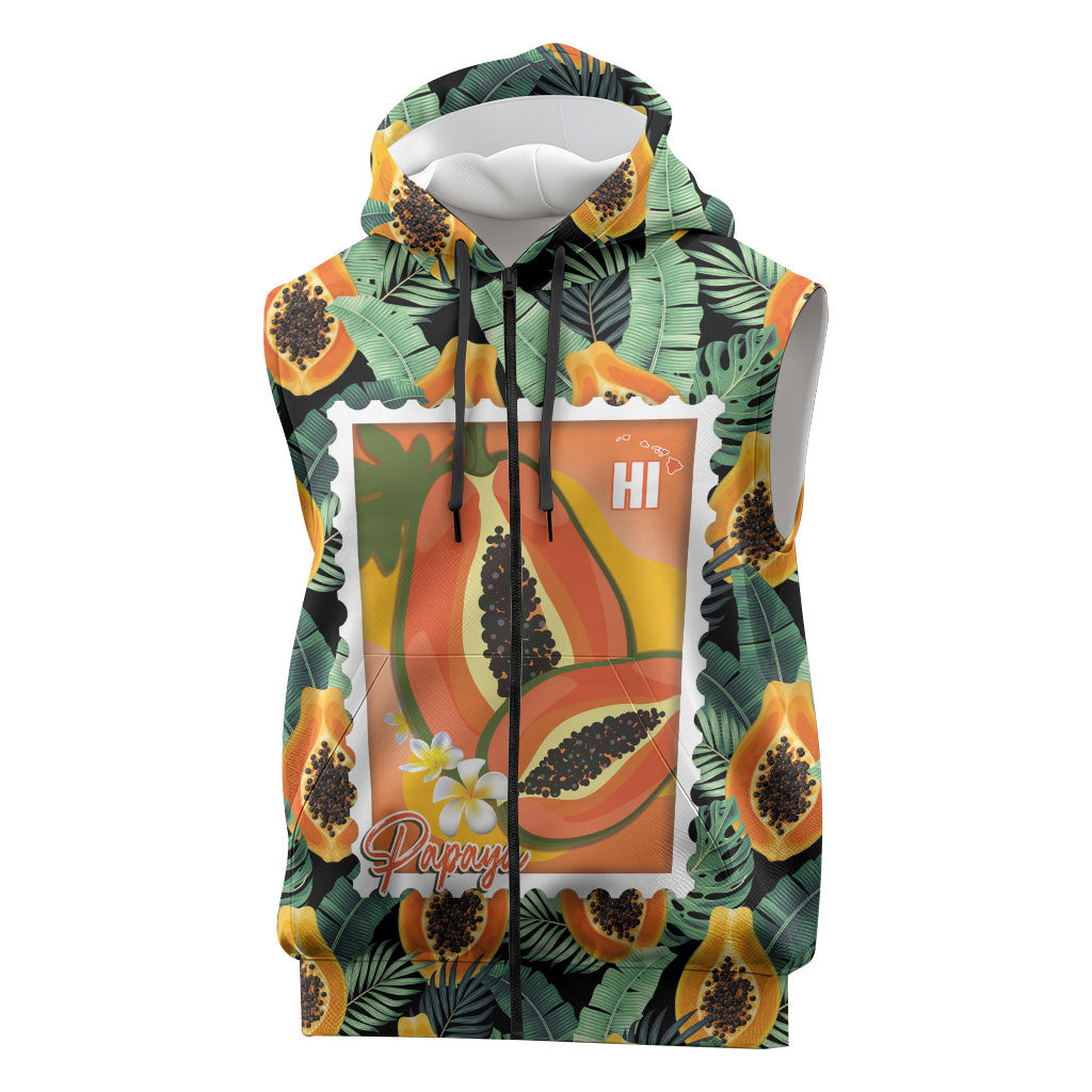 Aloha Hawaii Mikana Sleeveless Zip Hoodie Hawaiian Papaya Stylized Stamp LT14 Green - Polynesian Pride