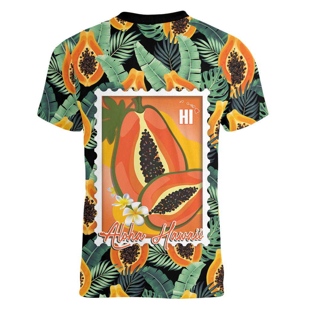 Aloha Hawaii Mikana Women V-Neck T-Shirt Hawaiian Papaya Stylized Stamp LT14 - Polynesian Pride