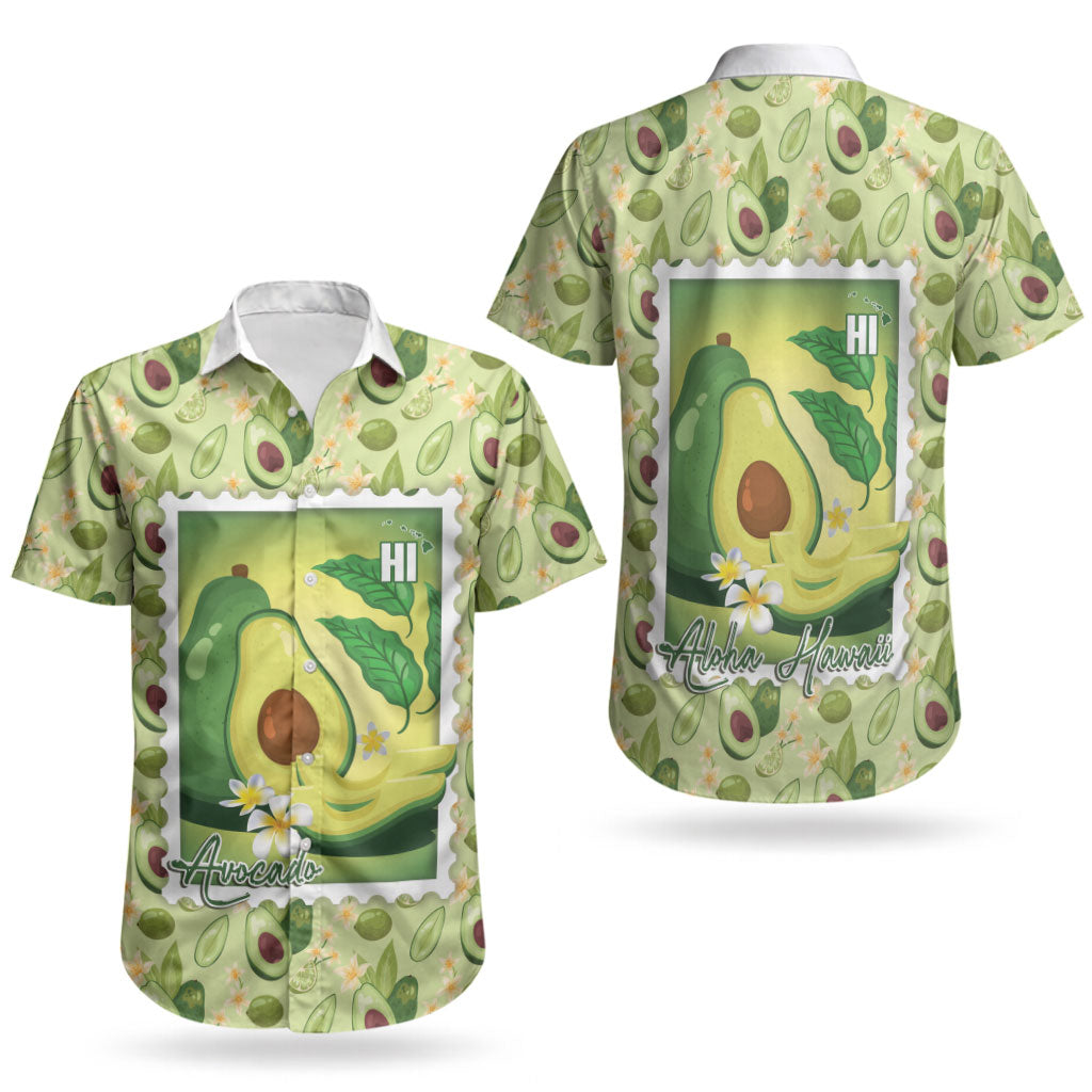 Aloha Hawaii Avocado Couples Matching Off The Shoulder Long Sleeve Dress and Hawaiian Shirt Hawaiian Fruit Stylized Stamp LT14 - Polynesian Pride