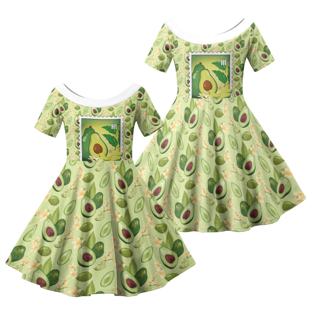 Aloha Hawaii Avocado Family Matching Long Sleeve Bodycon Dress and Hawaiian Shirt Hawaiian Fruit Stylized Stamp LT14 Daughter's Dress Green - Polynesian Pride