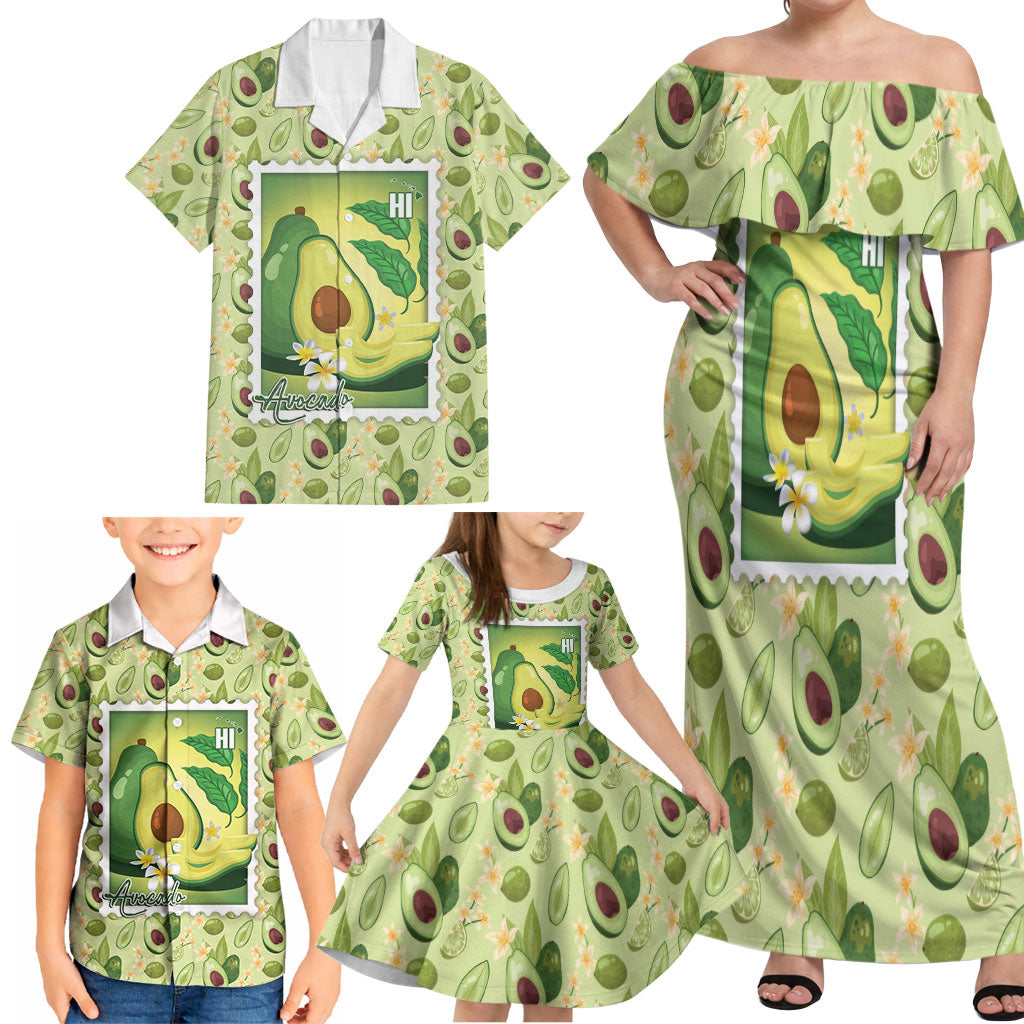 Aloha Hawaii Avocado Family Matching Off Shoulder Maxi Dress and Hawaiian Shirt Hawaiian Fruit Stylized Stamp LT14 - Polynesian Pride