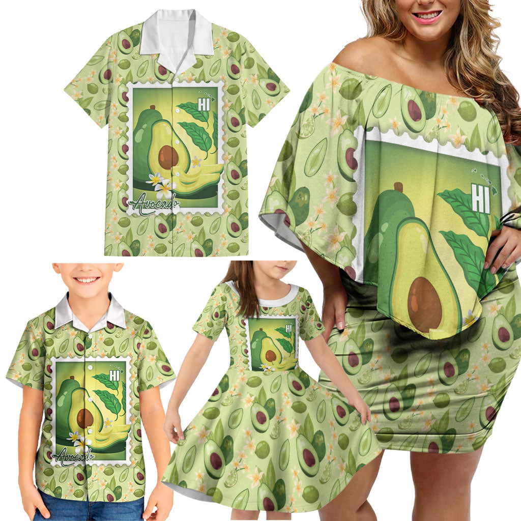 Aloha Hawaii Avocado Family Matching Off Shoulder Short Dress and Hawaiian Shirt Hawaiian Fruit Stylized Stamp LT14 - Polynesian Pride