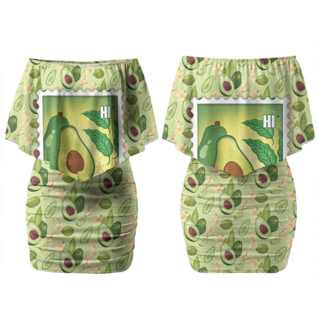 Aloha Hawaii Avocado Family Matching Off Shoulder Short Dress and Hawaiian Shirt Hawaiian Fruit Stylized Stamp LT14 Mom's Dress Green - Polynesian Pride