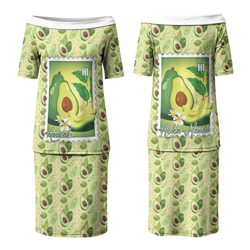Aloha Hawaii Avocado Family Matching Puletasi and Hawaiian Shirt Hawaiian Fruit Stylized Stamp LT14 Mom's Dress Green - Polynesian Pride