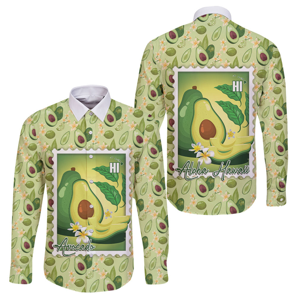 Aloha Hawaii Avocado Family Matching Tank Maxi Dress and Hawaiian Shirt Hawaiian Fruit Stylized Stamp LT14 Dad's Shirt - Long Sleeve Green - Polynesian Pride