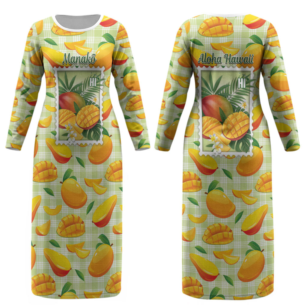 Aloha Hawaii Manako Palaka Motifs Couples Matching Long Sleeve Bodycon Dress and Hawaiian Shirt Hawaiian Mango Stylized Stamp LT14 - Polynesian Pride