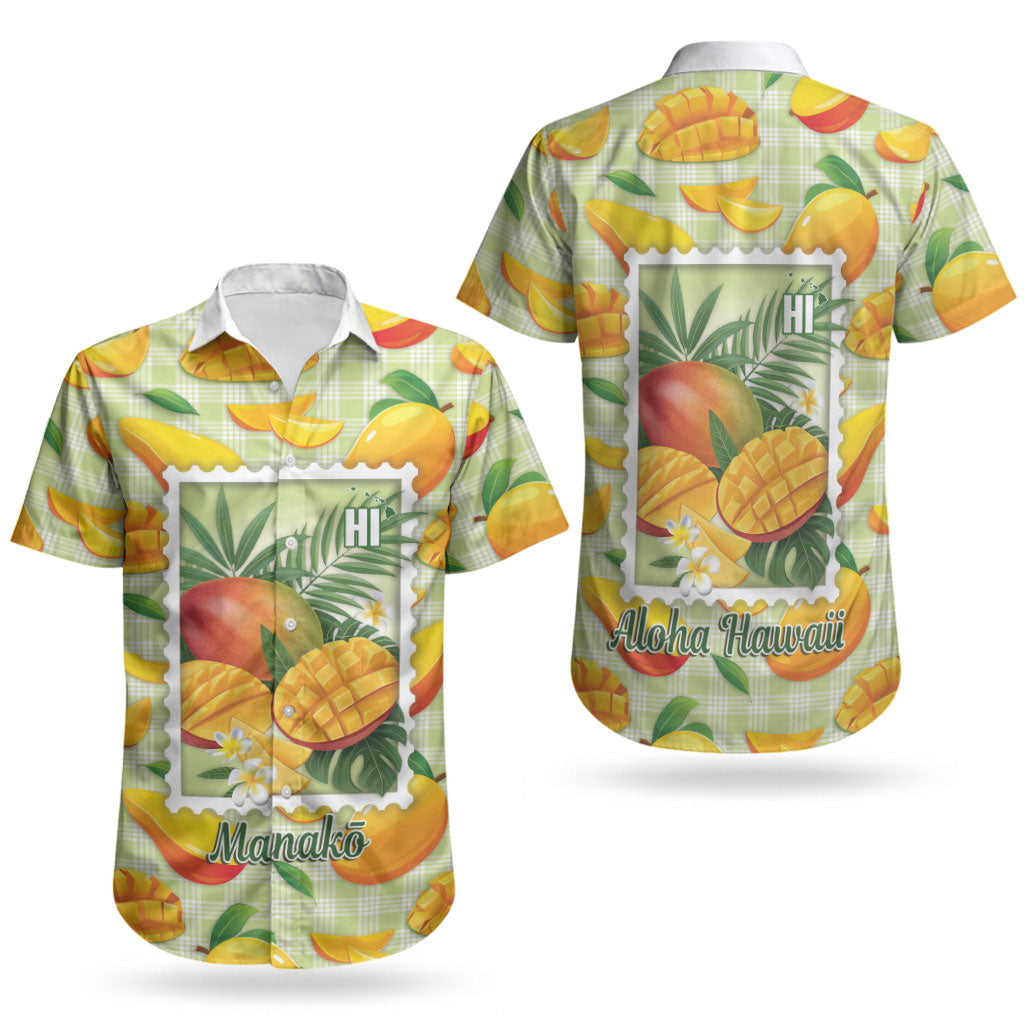 Aloha Hawaii Manako Palaka Motifs Couples Matching Off The Shoulder Long Sleeve Dress and Hawaiian Shirt Hawaiian Mango Stylized Stamp LT14 - Polynesian Pride