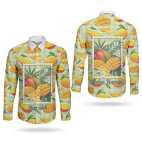Aloha Hawaii Manako Palaka Motifs Couples Matching Off The Shoulder Long Sleeve Dress and Long Sleeve Button Shirt Hawaiian Mango Stylized Stamp LT14 - Polynesian Pride