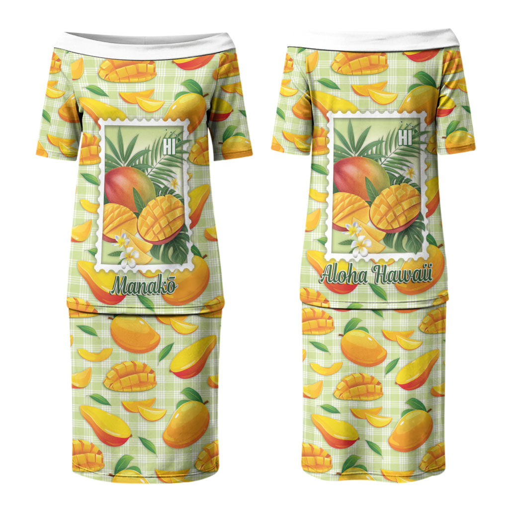 Aloha Hawaii Manako Palaka Motifs Couples Matching Puletasi and Hawaiian Shirt Hawaiian Mango Stylized Stamp LT14 - Polynesian Pride