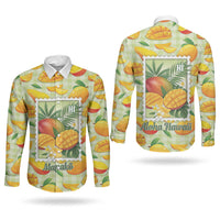 Aloha Hawaii Manako Palaka Motifs Couples Matching Puletasi and Long Sleeve Button Shirt Hawaiian Mango Stylized Stamp LT14 - Polynesian Pride