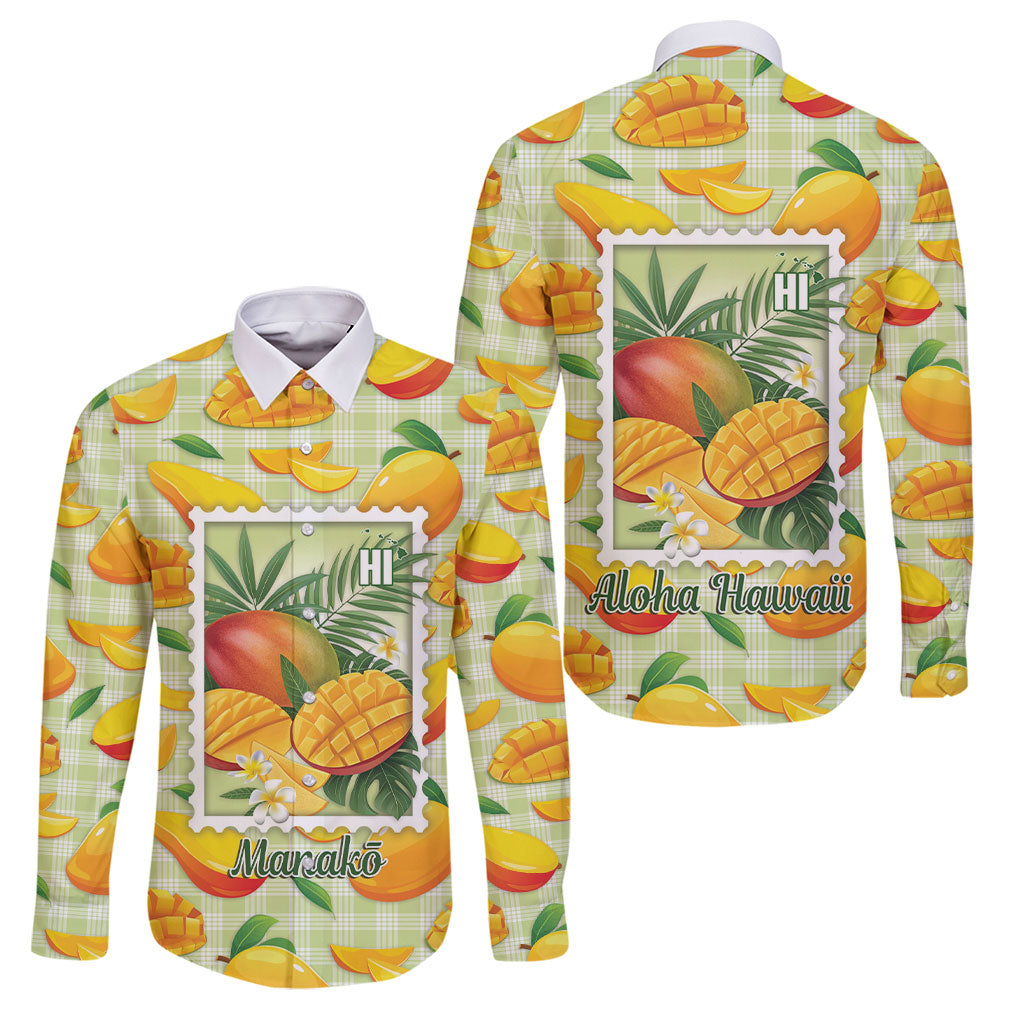 Aloha Hawaii Manako Palaka Motifs Family Matching Mermaid Dress and Hawaiian Shirt Hawaiian Mango Stylized Stamp LT14 Dad's Shirt - Long Sleeve Yellow - Polynesian Pride