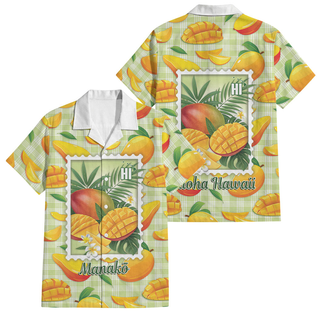 Aloha Hawaii Manako Palaka Motifs Family Matching Off The Shoulder Long Sleeve Dress and Hawaiian Shirt Hawaiian Mango Stylized Stamp LT14 Dad's Shirt - Short Sleeve Yellow - Polynesian Pride