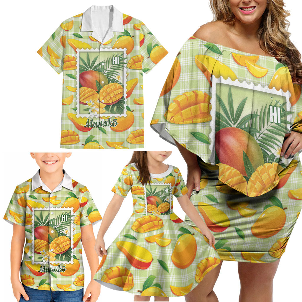 Aloha Hawaii Manako Palaka Motifs Family Matching Off Shoulder Short Dress and Hawaiian Shirt Hawaiian Mango Stylized Stamp LT14 - Polynesian Pride