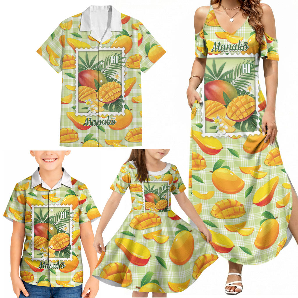 Aloha Hawaii Manako Palaka Motifs Family Matching Summer Maxi Dress and Hawaiian Shirt Hawaiian Mango Stylized Stamp LT14 - Polynesian Pride