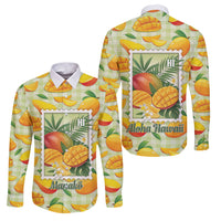 Aloha Hawaii Manako Palaka Motifs Family Matching Summer Maxi Dress and Hawaiian Shirt Hawaiian Mango Stylized Stamp LT14 Dad's Shirt - Long Sleeve Yellow - Polynesian Pride