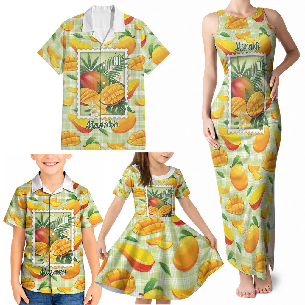 Aloha Hawaii Manako Palaka Motifs Family Matching Tank Maxi Dress and Hawaiian Shirt Hawaiian Mango Stylized Stamp LT14 - Polynesian Pride