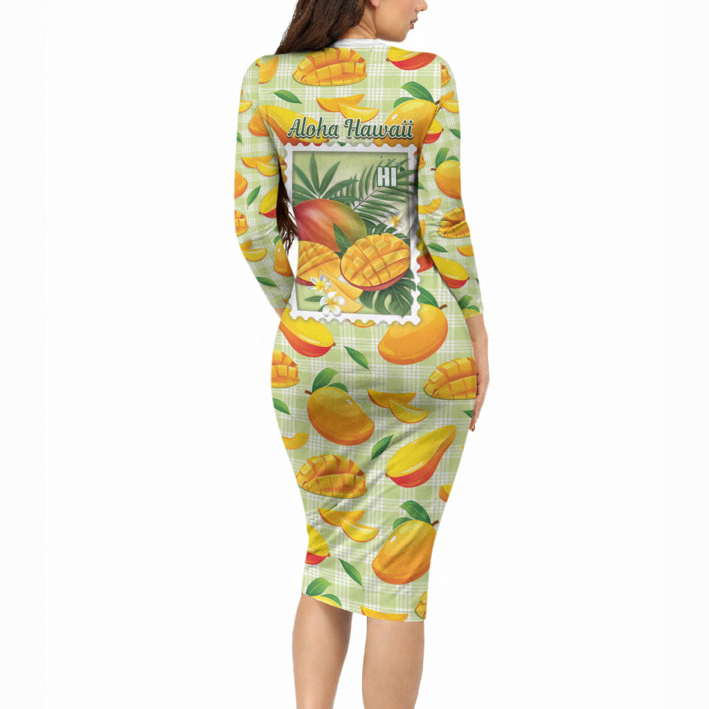 Aloha Hawaii Manako Palaka Motifs Long Sleeve Bodycon Dress Hawaiian Mango Stylized Stamp LT14 - Polynesian Pride