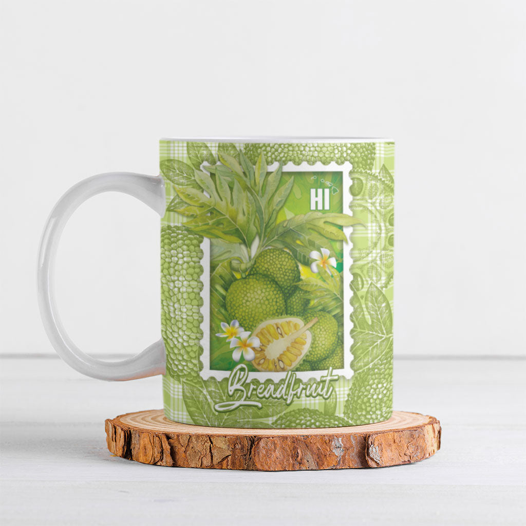 Aloha Hawaii Ulu Palaka Motifs Ceramic Mug Hawaiian Breadfruit Stylized Stamp LT14 Green - Polynesian Pride