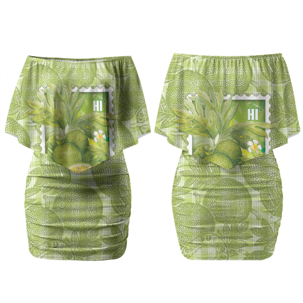 Aloha Hawaii Ulu Palaka Motifs Couples Matching Off Shoulder Short Dress and Hawaiian Shirt Hawaiian Breadfruit Stylized Stamp LT14 - Polynesian Pride