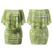 Aloha Hawaii Ulu Palaka Motifs Couples Matching Off Shoulder Short Dress and Hawaiian Shirt Hawaiian Breadfruit Stylized Stamp LT14 - Polynesian Pride