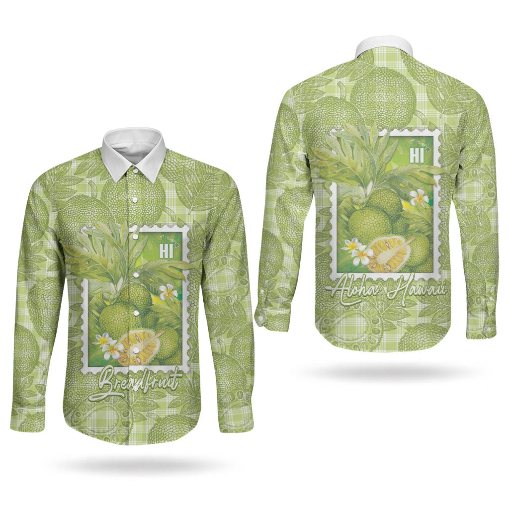 Aloha Hawaii Ulu Palaka Motifs Couples Matching Puletasi and Long Sleeve Button Shirt Hawaiian Breadfruit Stylized Stamp LT14 - Polynesian Pride