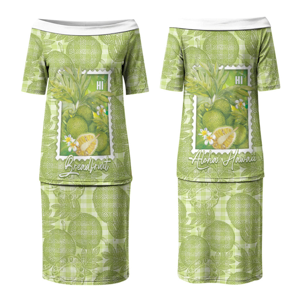 Aloha Hawaii Ulu Palaka Motifs Couples Matching Puletasi and Long Sleeve Button Shirt Hawaiian Breadfruit Stylized Stamp LT14 - Polynesian Pride