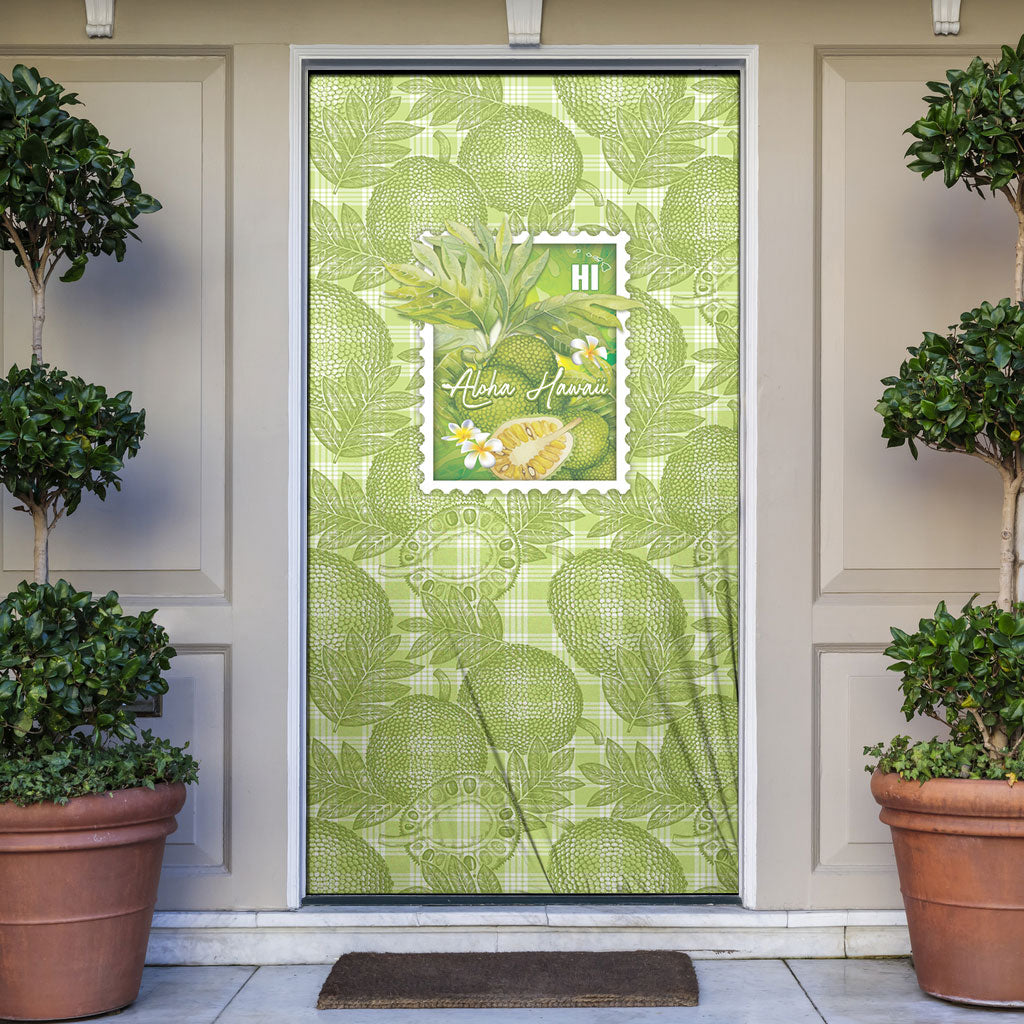 Aloha Hawaii Ulu Palaka Motifs Door Cover Hawaiian Breadfruit Stylized Stamp LT14 Green - Polynesian Pride