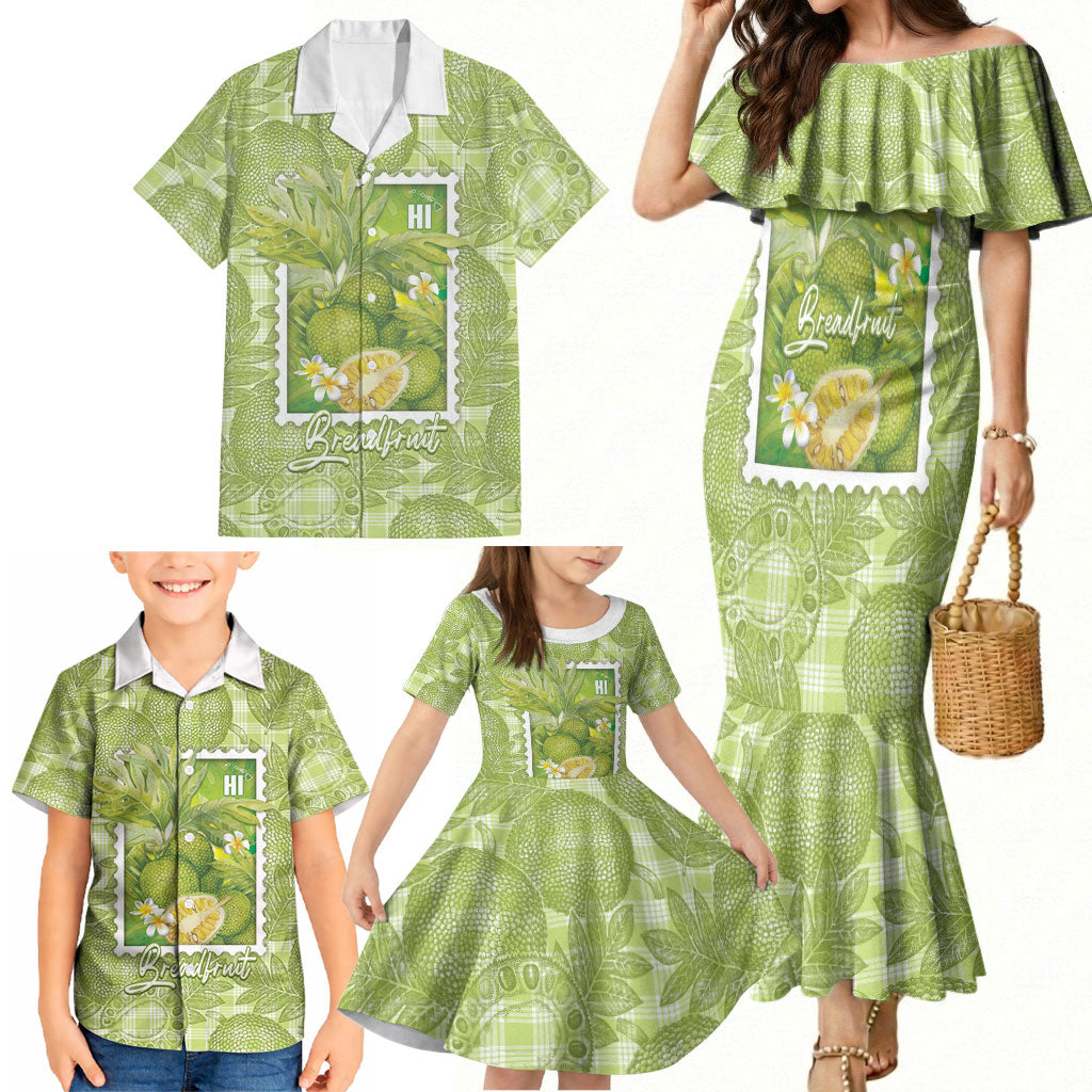 Aloha Hawaii Ulu Palaka Motifs Family Matching Mermaid Dress and Hawaiian Shirt Hawaiian Breadfruit Stylized Stamp LT14 - Polynesian Pride