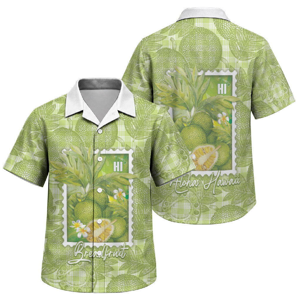 Aloha Hawaii Ulu Palaka Motifs Family Matching Off The Shoulder Long Sleeve Dress and Hawaiian Shirt Hawaiian Breadfruit Stylized Stamp LT14 Son's Shirt Green - Polynesian Pride