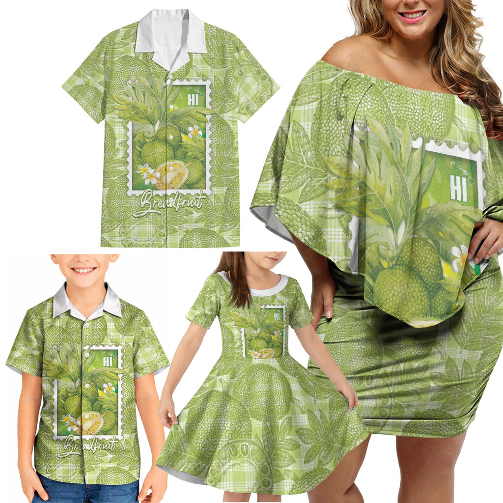 Aloha Hawaii Ulu Palaka Motifs Family Matching Off Shoulder Short Dress and Hawaiian Shirt Hawaiian Breadfruit Stylized Stamp LT14 - Polynesian Pride