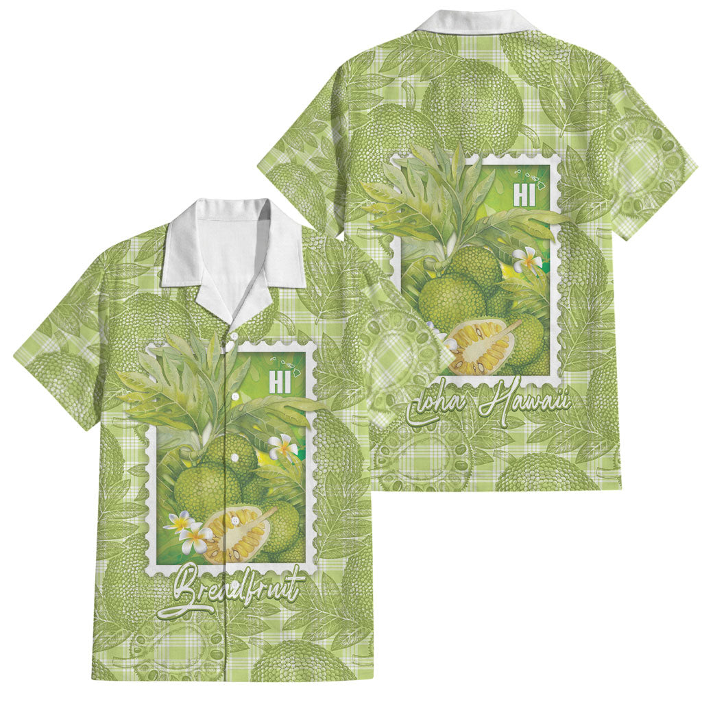 Aloha Hawaii Ulu Palaka Motifs Family Matching Off Shoulder Short Dress and Hawaiian Shirt Hawaiian Breadfruit Stylized Stamp LT14 Dad's Shirt - Short Sleeve Green - Polynesian Pride