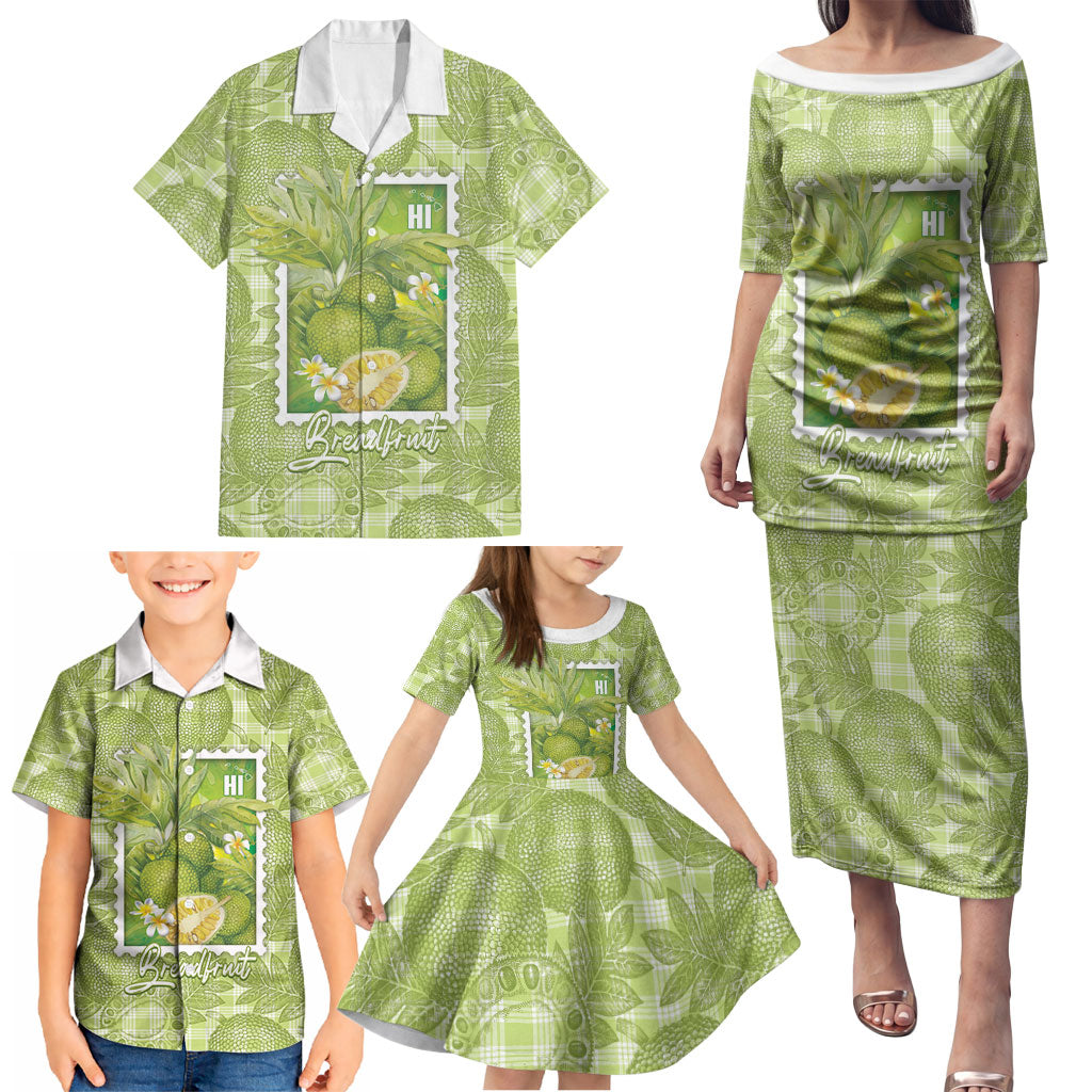 Aloha Hawaii Ulu Palaka Motifs Family Matching Puletasi and Hawaiian Shirt Hawaiian Breadfruit Stylized Stamp LT14 - Polynesian Pride