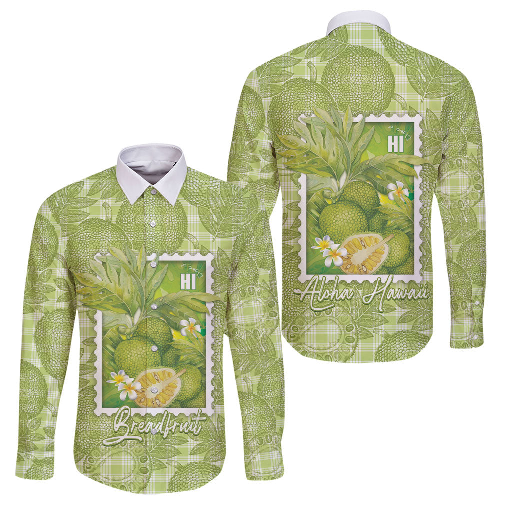 Aloha Hawaii Ulu Palaka Motifs Family Matching Short Sleeve Bodycon Dress and Hawaiian Shirt Hawaiian Breadfruit Stylized Stamp LT14 Dad's Shirt - Long Sleeve Green - Polynesian Pride