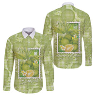 Aloha Hawaii Ulu Palaka Motifs Family Matching Tank Maxi Dress and Hawaiian Shirt Hawaiian Breadfruit Stylized Stamp LT14 Dad's Shirt - Long Sleeve Green - Polynesian Pride