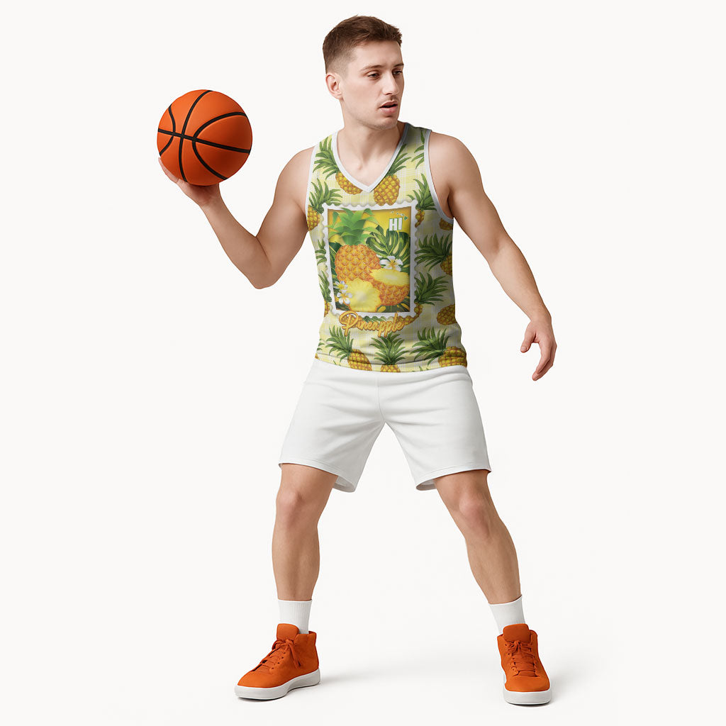 Aloha Hawaii Hala Kahiki Palaka Motifs Basketball Jersey Hawaiian Pineapple Stylized Stamp LT14 - Polynesian Pride