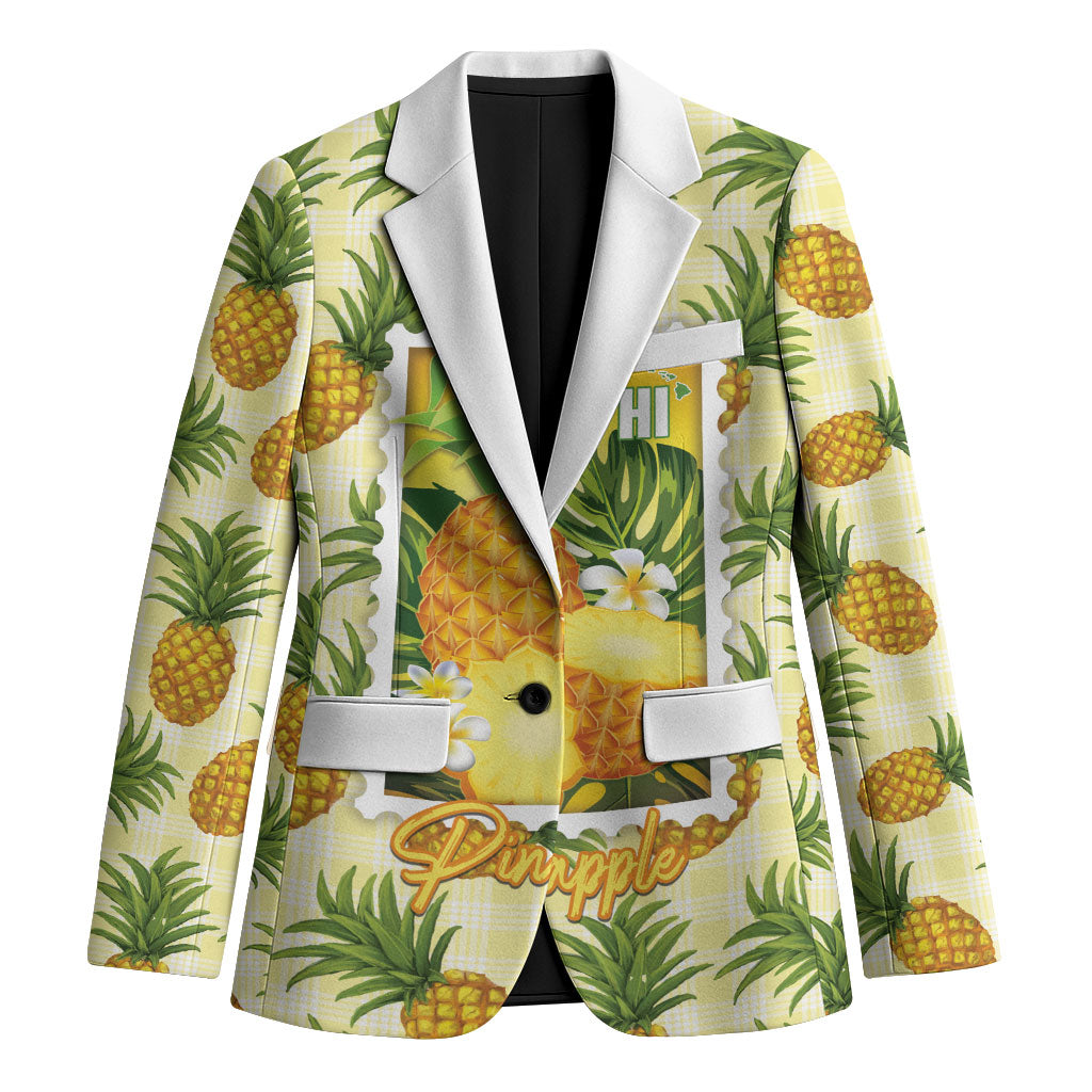 Aloha Hawaii Hala Kahiki Palaka Motifs Blazer Hawaiian Pineapple Stylized Stamp LT14 Unisex Yellow - Polynesian Pride