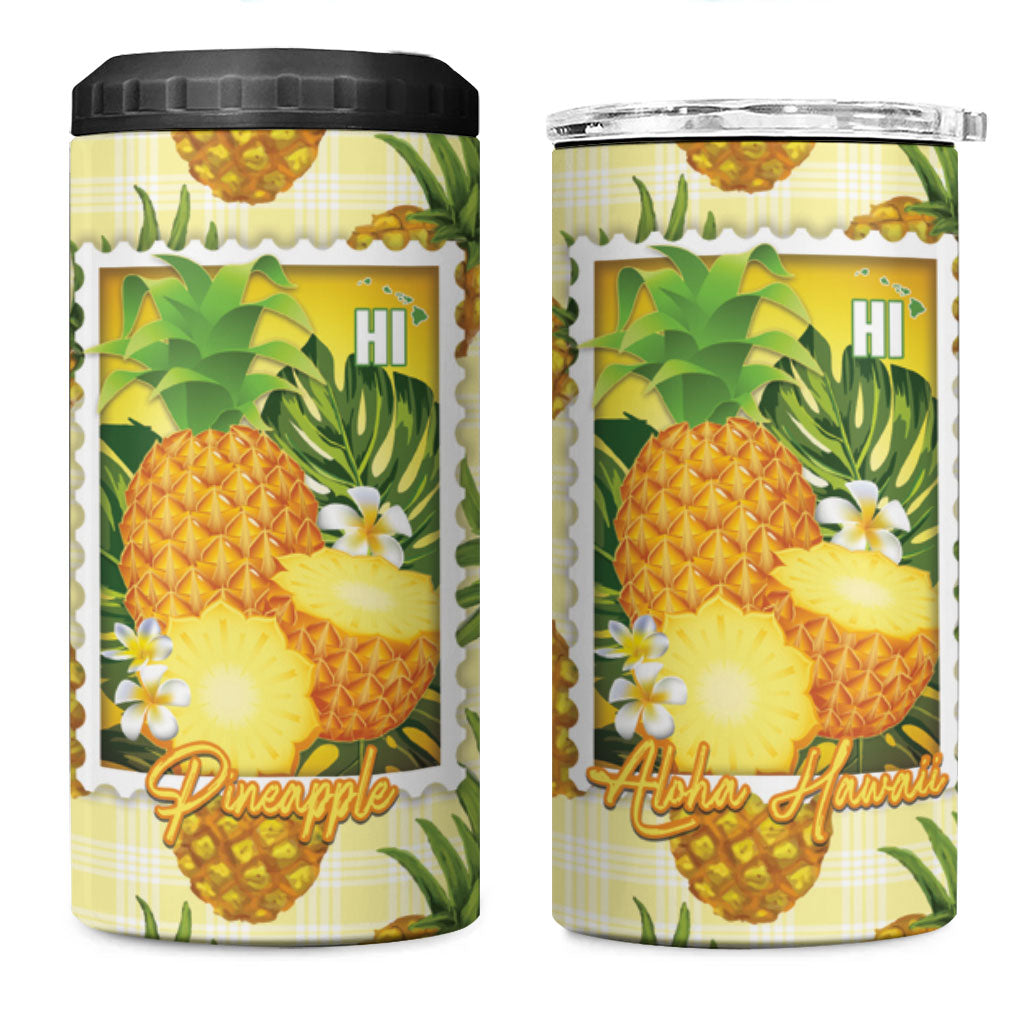 Aloha Hawaii Hala Kahiki Palaka Motifs 4 in 1 Can Cooler Tumbler Hawaiian Pineapple Stylized Stamp LT14 One Size: 16 oz Yellow - Polynesian Pride