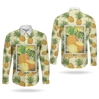 Aloha Hawaii Hala Kahiki Palaka Motifs Couples Matching Long Sleeve Bodycon Dress and Long Sleeve Button Shirt Hawaiian Pineapple Stylized Stamp LT14 - Polynesian Pride